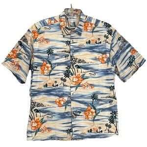 Pierre Cardin Men's Shirt XL Tropical Print Short Sleeved Hawaiian Ocean Vintage
